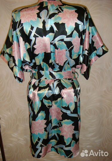 Шелковый халат кимоно с поясом цветной