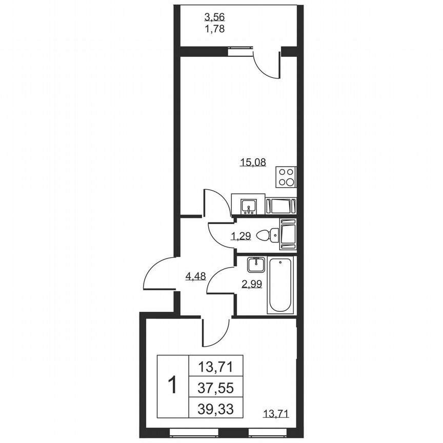 1-к. квартира, 39,3 м², 15/19 эт.