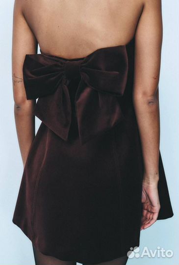 Zara оригинал вечернее платье бархатное с бантом