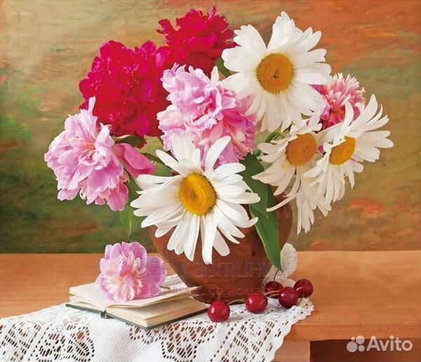 Алмазная мозаика 30x40 Летний букет цветов и книга