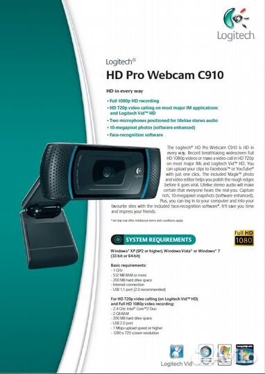 Веб-камера Logitech HD Webcam C910
