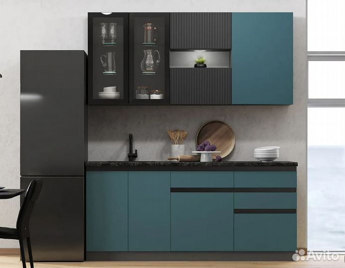 Кухня Техно-6 2.0 м графит / атлантик софт / графи