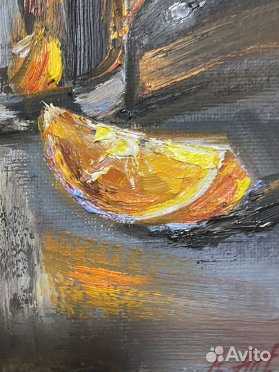 Картина маслом натюрморт посуда апельсин