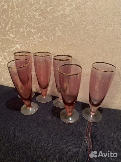 Набор винтажных бокалов из розового стекла СССР