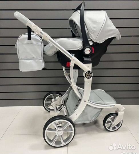 Коляска 3 в 1 эко кожа/ серый -матовый