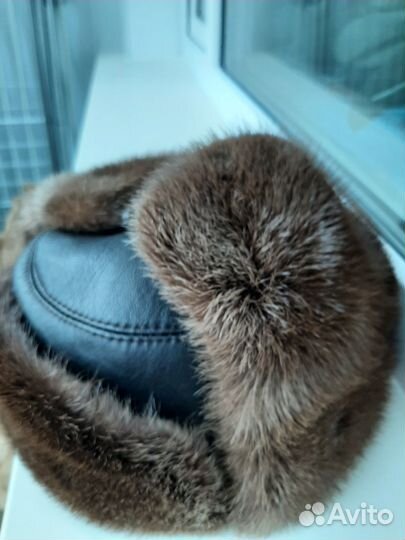 Мужская шапка ушанка натуральн мех и кожа 60-62 р