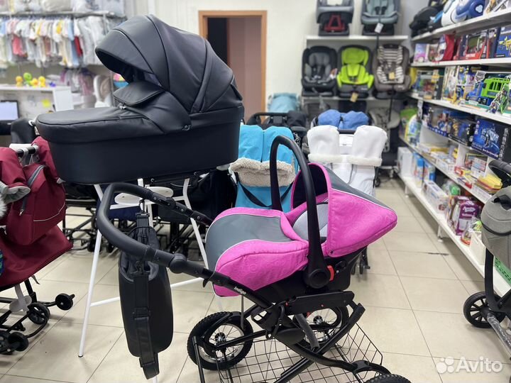 Коляска 3 в 1 классическая рама Эко кожа