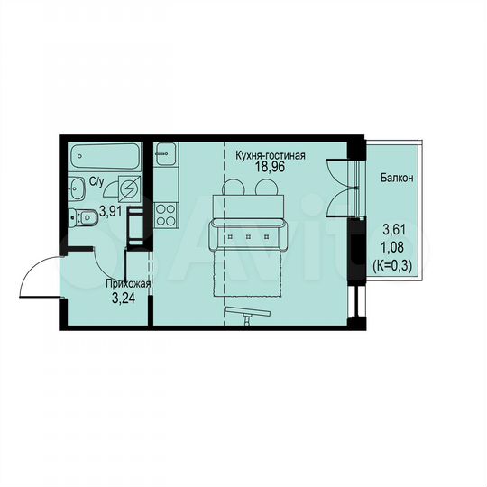 Квартира-студия, 27,2 м², 8/12 эт.