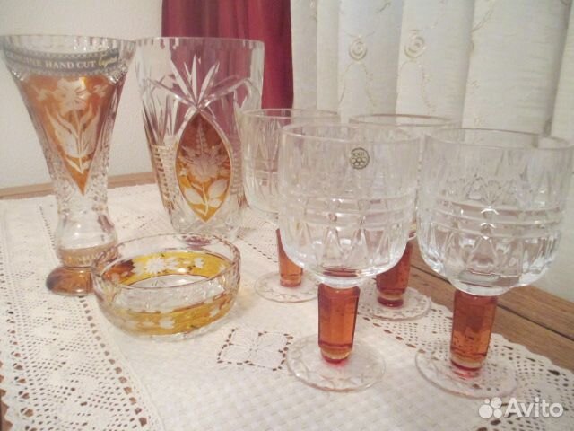Ваза бокалы хрусталь с янтарем и другое