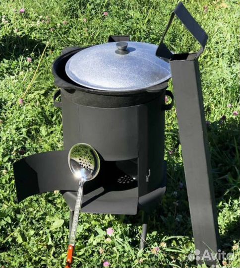 Казан 16 литров+печь 3 мм с дверцей и дымоходом