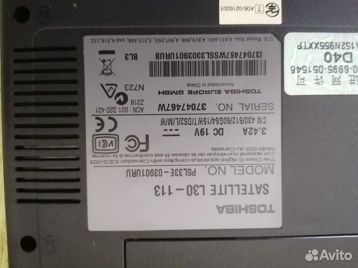 Ноутбук Toshiba satellite l30-113