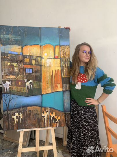 Картина маслом авторская работа абстрактный пейзаж