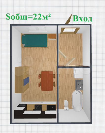 Квартира-студия, 22 м², 1/1 эт.