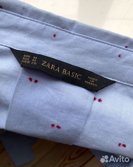 Голубая рубашка Zara в мелкую красную крапинку