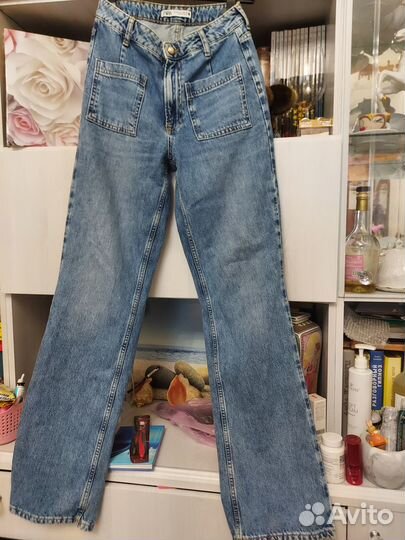 Джинсы zara модные, широкие, почти новые, 38-40