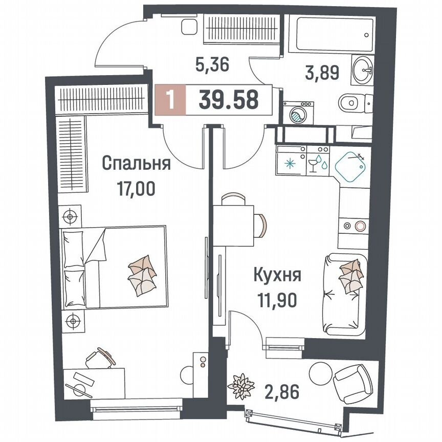 1-к. квартира, 39,6 м², 16/18 эт.