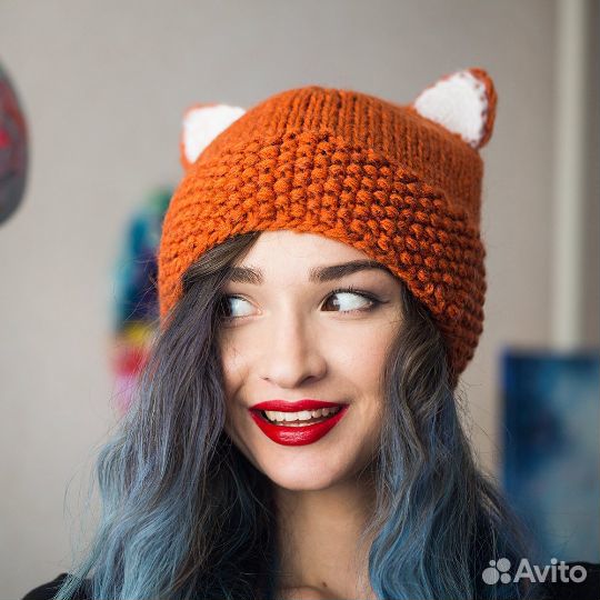 Шапка с ушками, шапка кошка, уши кошки, уши лисы