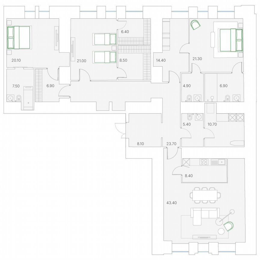 4-к. квартира, 217,6 м², 2/6 эт.