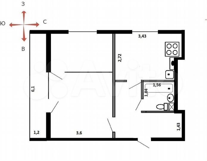 1-к. квартира, 41,2 м², 4/4 эт.