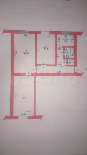 3-к. квартира, 62,1 м², 2/2 эт.