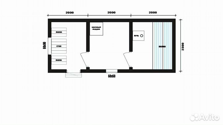 Мобильная брусовая баня 6х2.3м