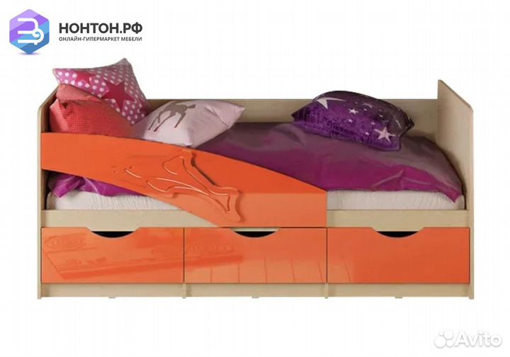 Кровать Дельфин оранжевый металлик