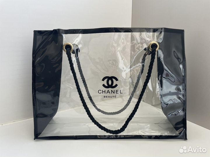 Сумка шопер пляжная косметичка прозрачная chanel