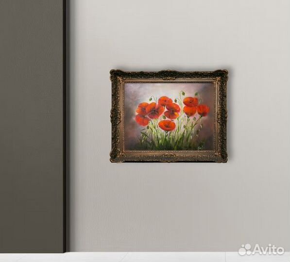 Картина маслом на холсте с Яркими Маками 50х40
