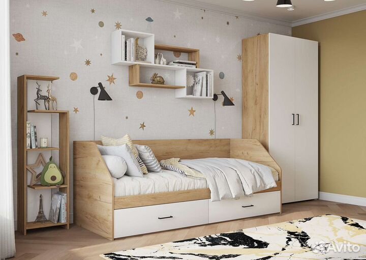Детская, стол, полка, шкаф+кровать