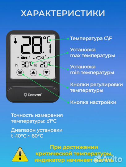 Термометр для аквариума с прозрачным окном