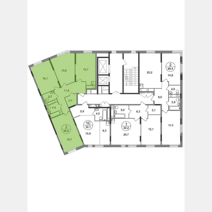 3-к. квартира, 88,9 м², 13/17 эт.