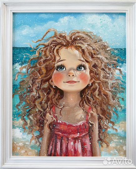 Картина маслом Девочка и море Картина в рамке