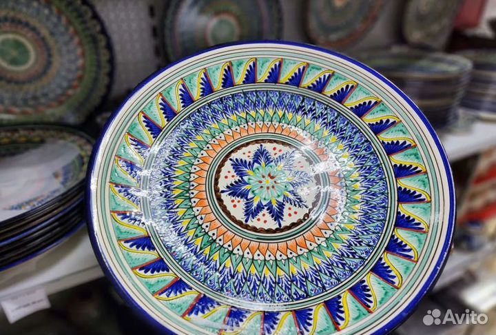 Ляган Узбекский блюдо для плова Синий Мехроб 42см