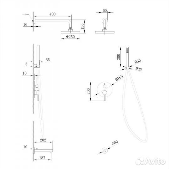 Душевая система Abber Emotion AF8817B скрытого монтажа с изливом, черная матовая