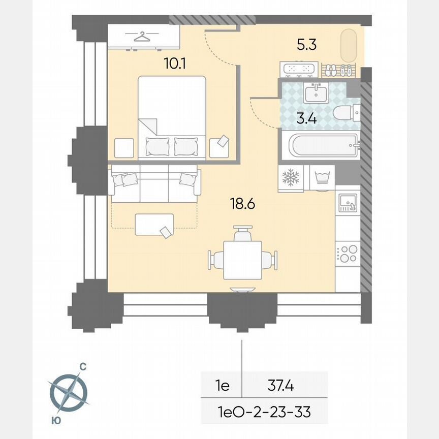 1-к. квартира, 37,4 м², 28/43 эт.