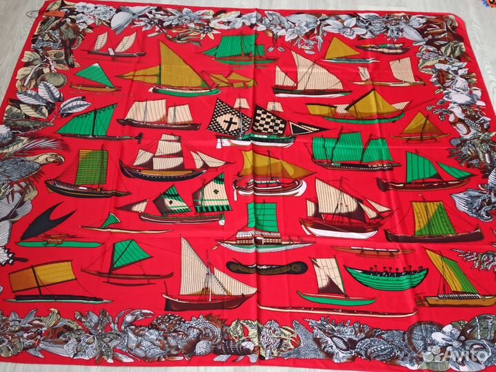 Платок Шаль Hermes Красный Шелк