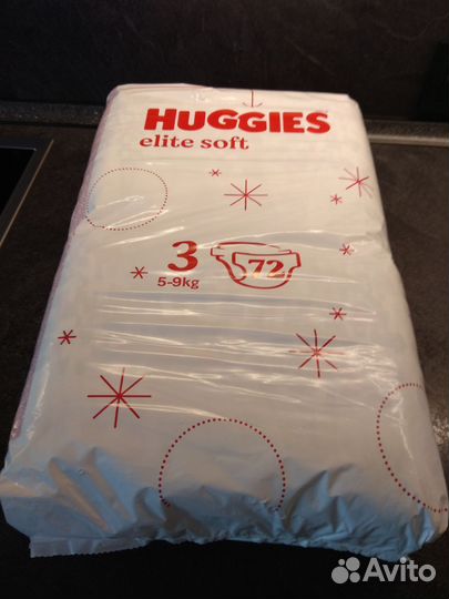 Подгузники Huggies elite soft 3 72 шт