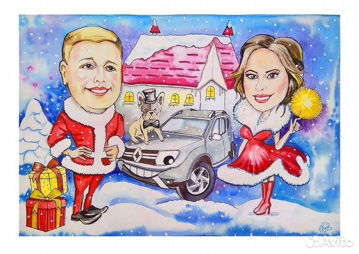 Шарж по фото акварелью