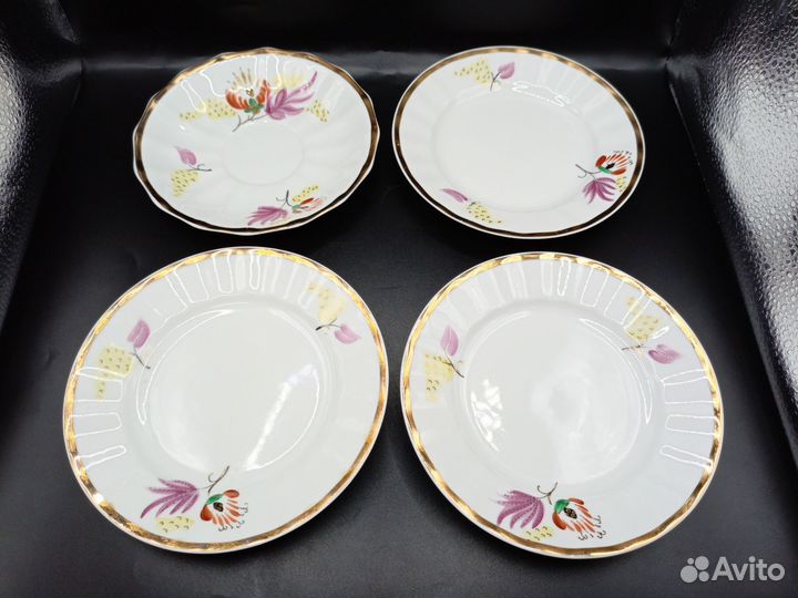 Блюдца Тарелки Пурпурный лист Фарфор Вербилки СССР