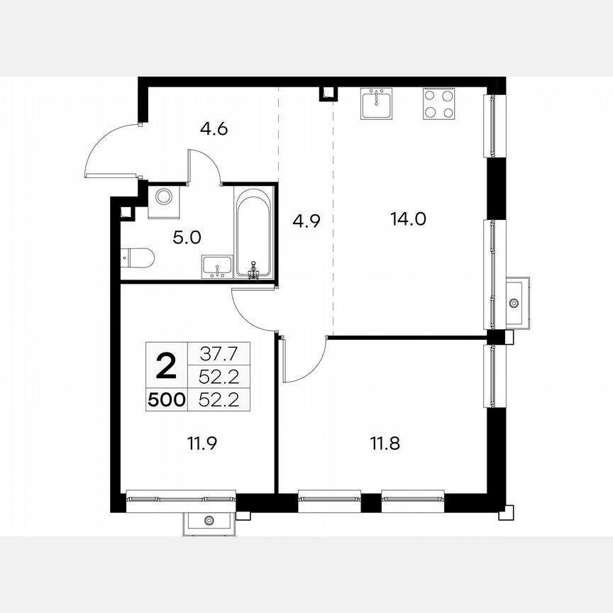 2-к. квартира, 52,2 м², 14/23 эт.