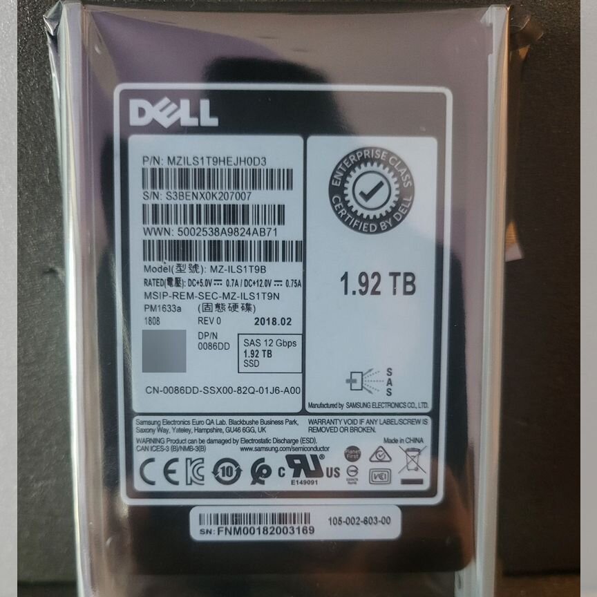 [PM1633A] Samsung 1.92tb Mzils1t9hejh0d3 Dell Pm1633a