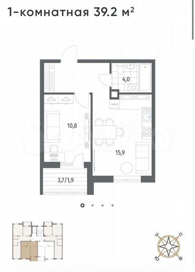 1-к. квартира, 37,6 м², 3/5 эт.