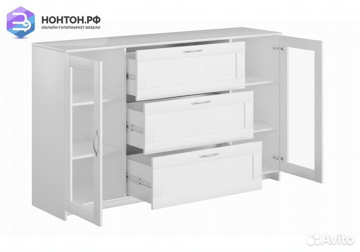 Комод с дверцами Сириус со стеклом и 3 ящиками бел