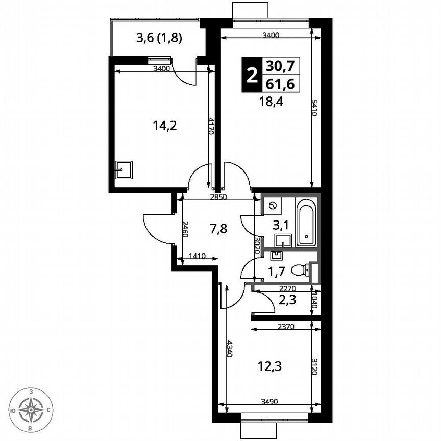 2-к. квартира, 61,6 м², 6/24 эт.