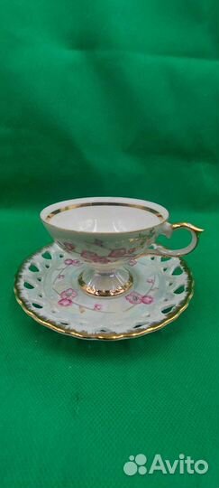 Антикварная чайная пара прорезной фарфор