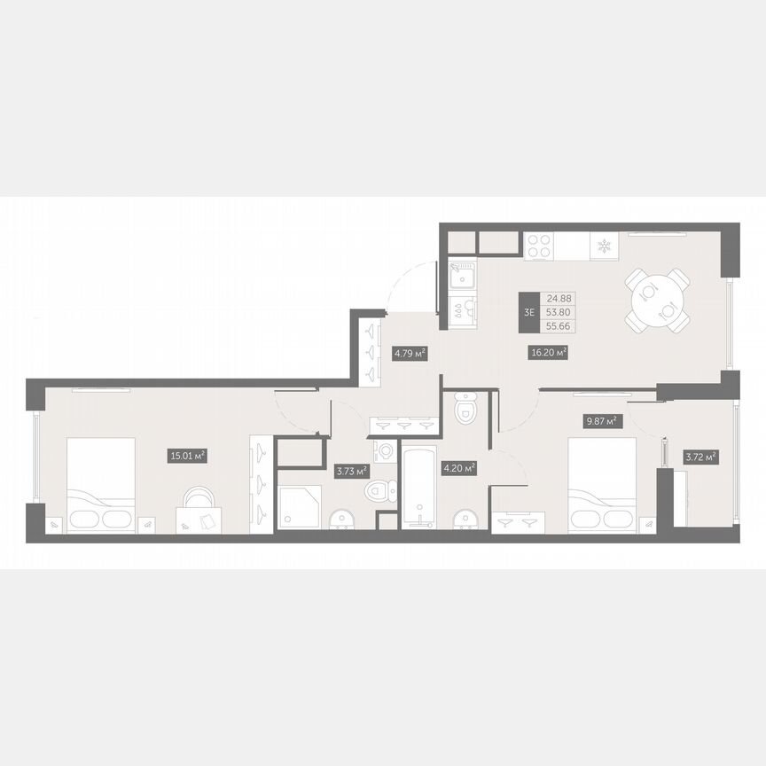 2-к. квартира, 55,7 м², 8/10 эт.