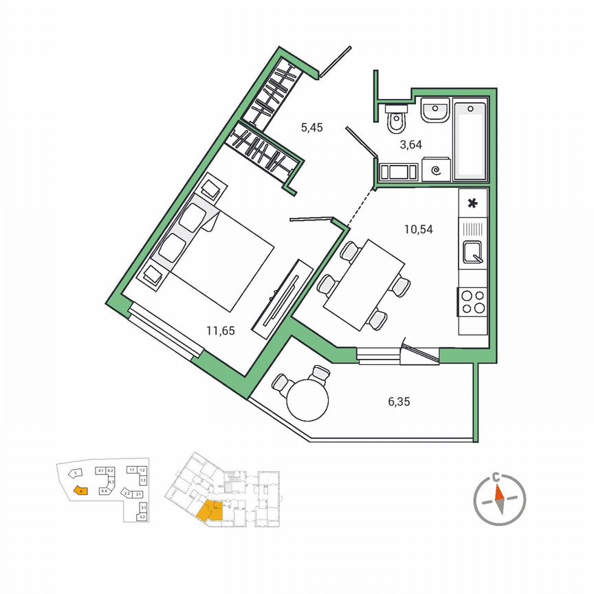 1-к. квартира, 34,5 м², 1/7 эт.