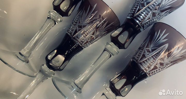 Хрустальные бокалы для коньяка СССР дымчатые