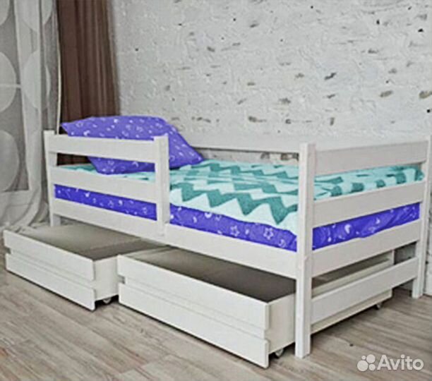 Кроватка с бортиком софа эко берёза от 2х лет