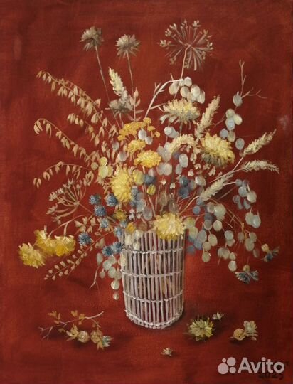 Сухоцветы. Картина маслом на холсте с подрам 50х40